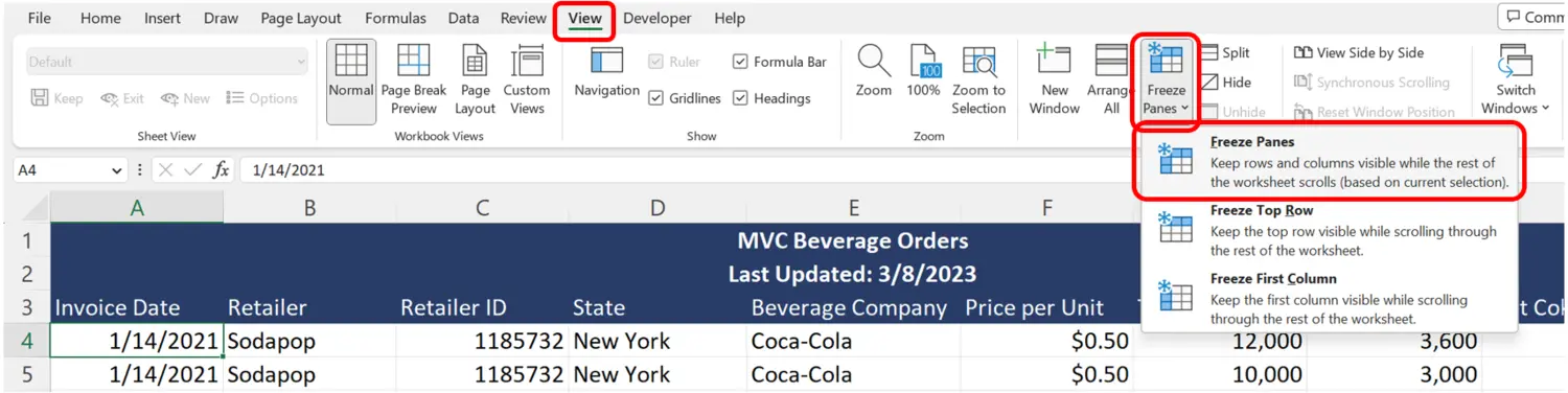 Freeze Rows And Columns In Excel With Examples 1065